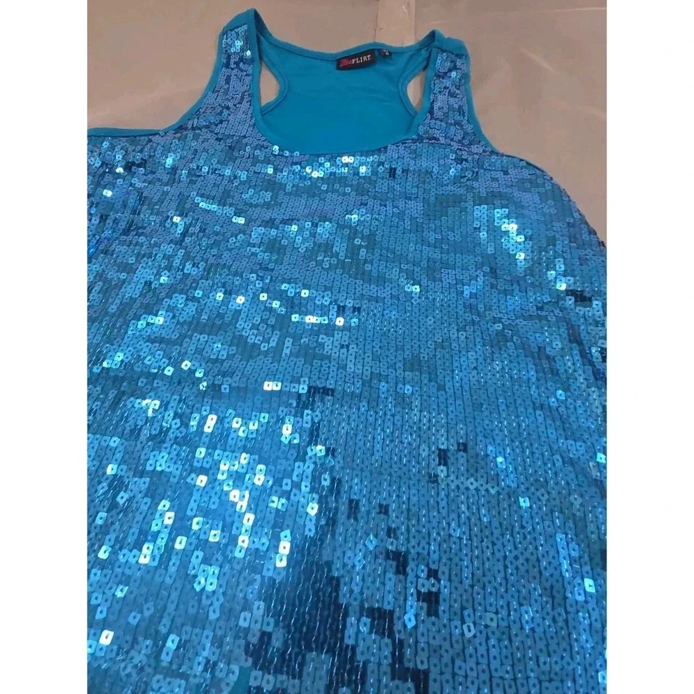 Ultra Flirt Tank Top Womens XL Blue Sequined Racerback Party Clubwear Festival